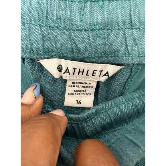 Athleta Green Relaxed Lagenlook Retreat Linen Mid Rise Wide Leg Pant Size 16 - Picture 2 of 13